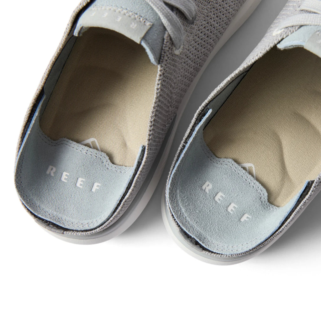 Close-up view of the heel area on men's grey Neptune HT sneakers with cushioned footbed and anatomical arch support.