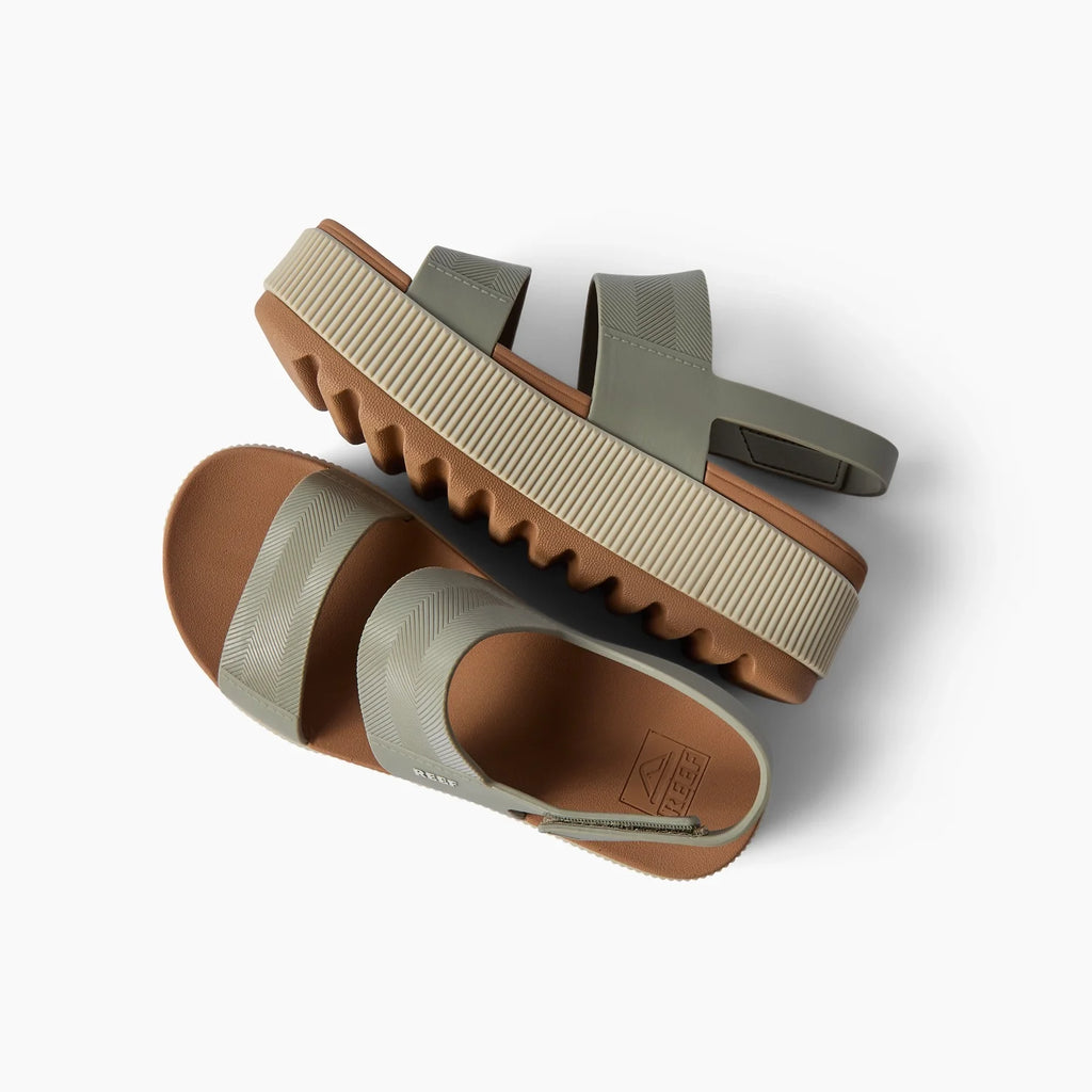 Pair of Water Vista Higher sandals shown from side and top angles, water-friendly platform with adjustable back strap