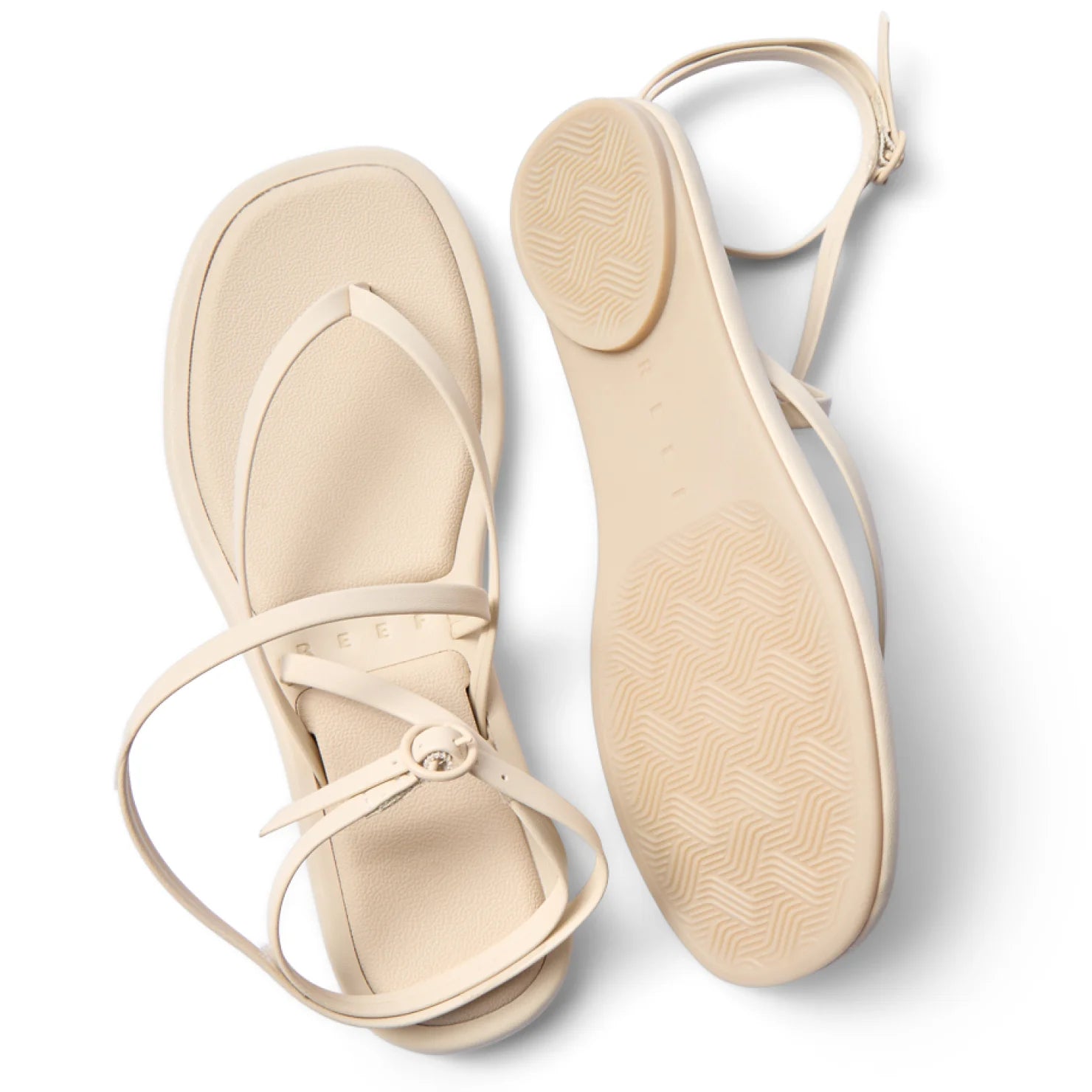 Willow Quinn sandal pair top view with white vegan straps, cushioned footbed, and textured sole for all-day comfort