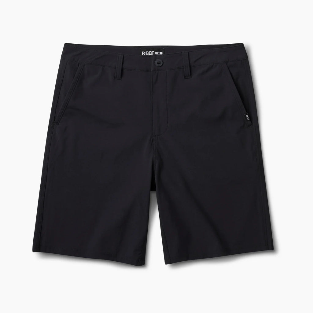 Front view of black Dante Walk Short for men, lightweight and durable with comfortable beach-inspired design.