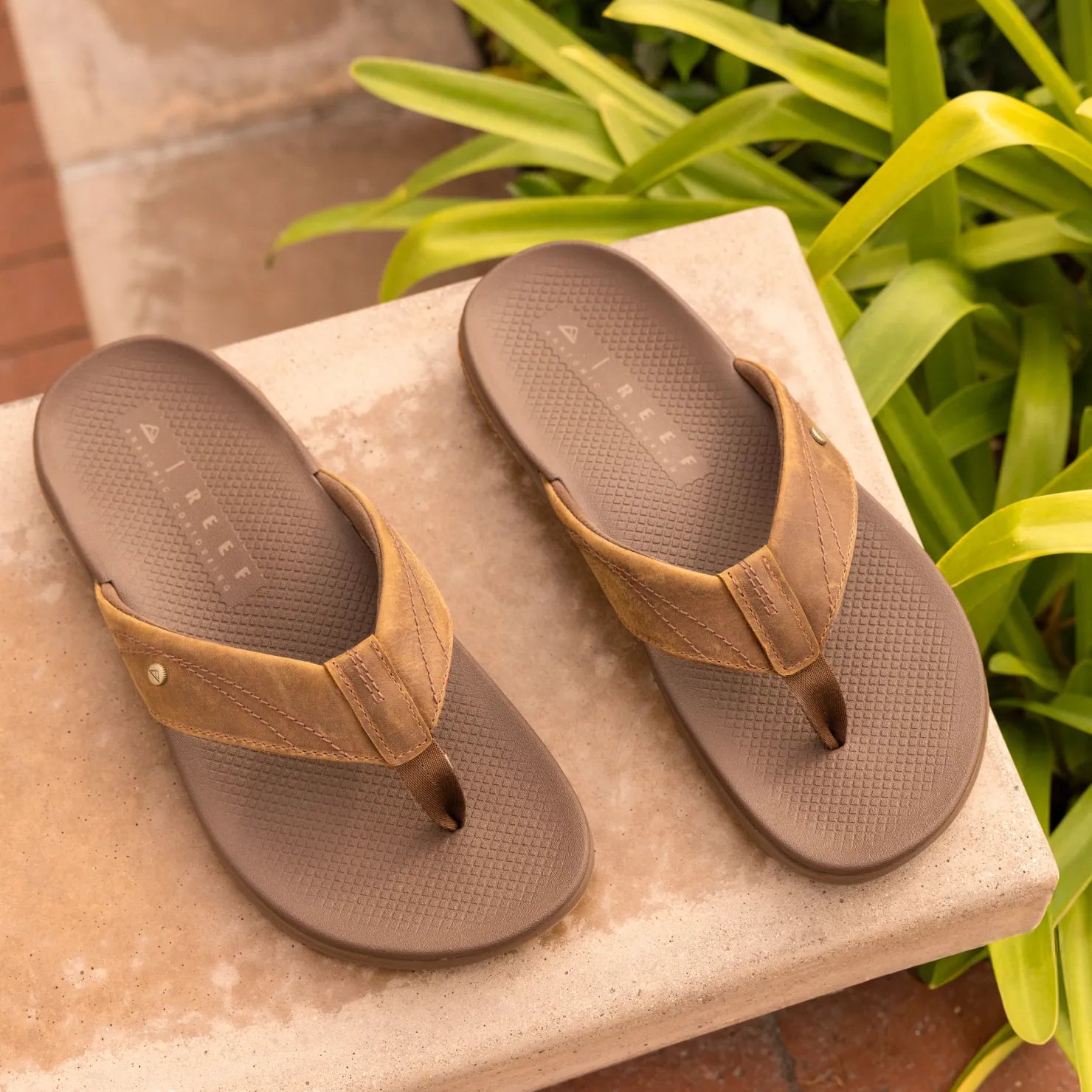 Phantom Lux men's sandals facing up, showing top with cushioned footbed and soft-rebound cushioning for beach comfort