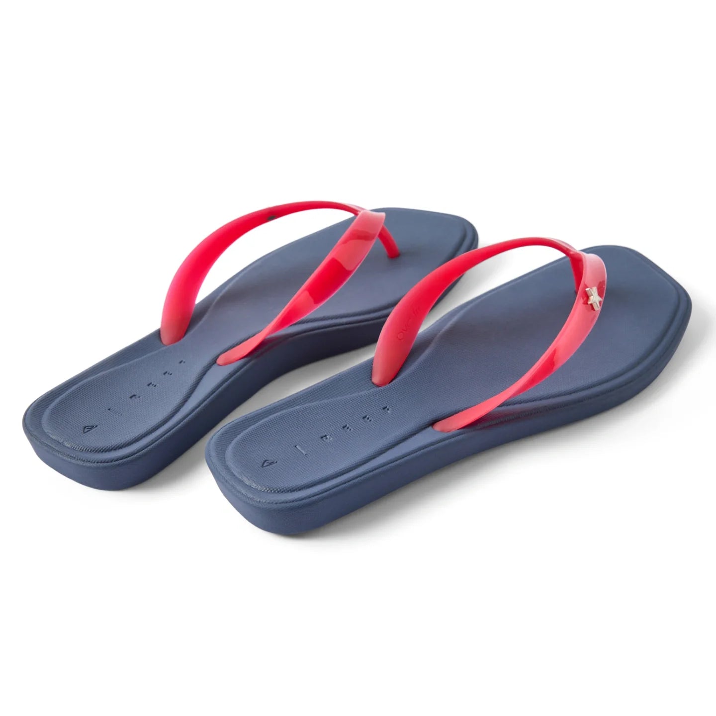 Solaye women's navy and red sandals angled right showing soft-rebound cushioning and anatomical arch support