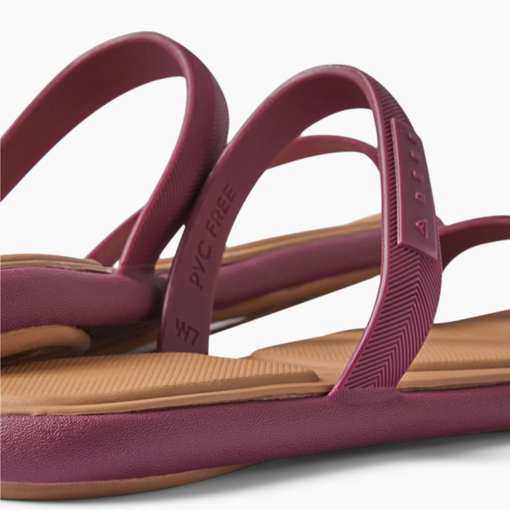 Close-up of the left Water Willow Marina sandal's side and straps facing right in cordovan, showcasing comfort and water-friendly design.