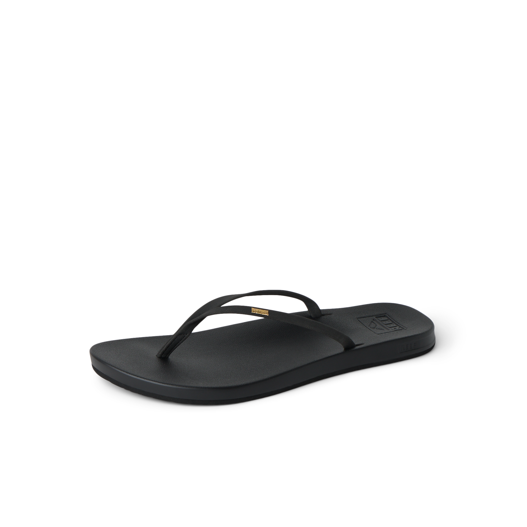 Cushion Slim black women's sandal facing left, featuring soft-rebound cushioning and anatomical arch support.