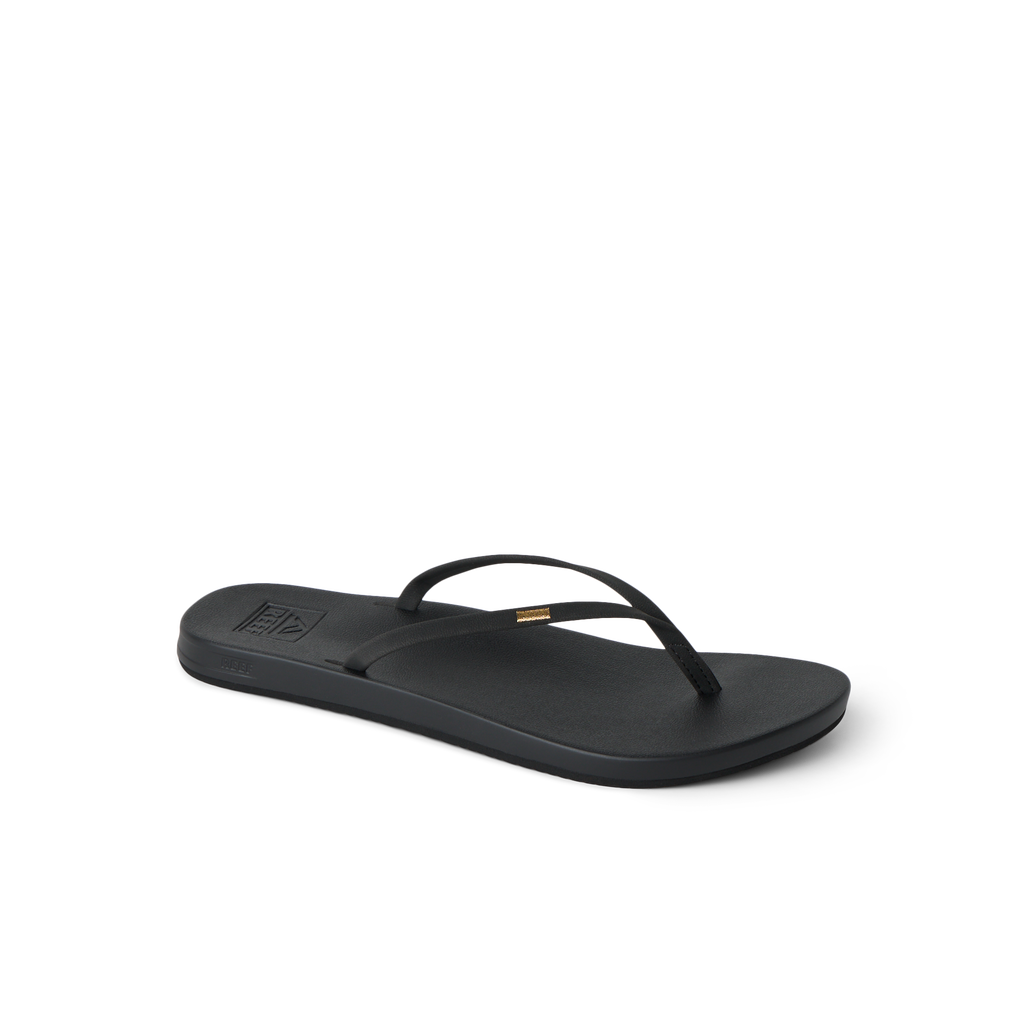 Cushion Slim women’s black sandal facing left, featuring soft-rebound cushioning and anatomical arch support.