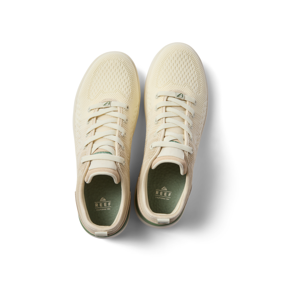 Neso men's sneakers facing up, off-white breathable mesh with anatomical arch support and soft-rebound cushioning.