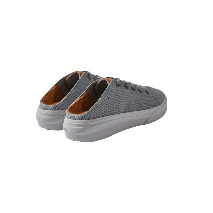 Atlantic men's grey and tan sneakers facing back left, showing cushioned heel and lightweight design.